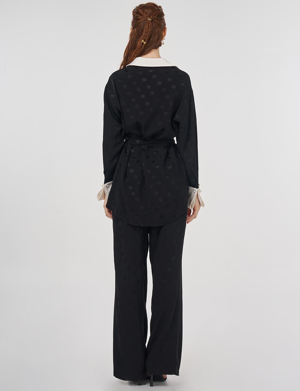 Polka Dot Patterned Two-Piece Set Black