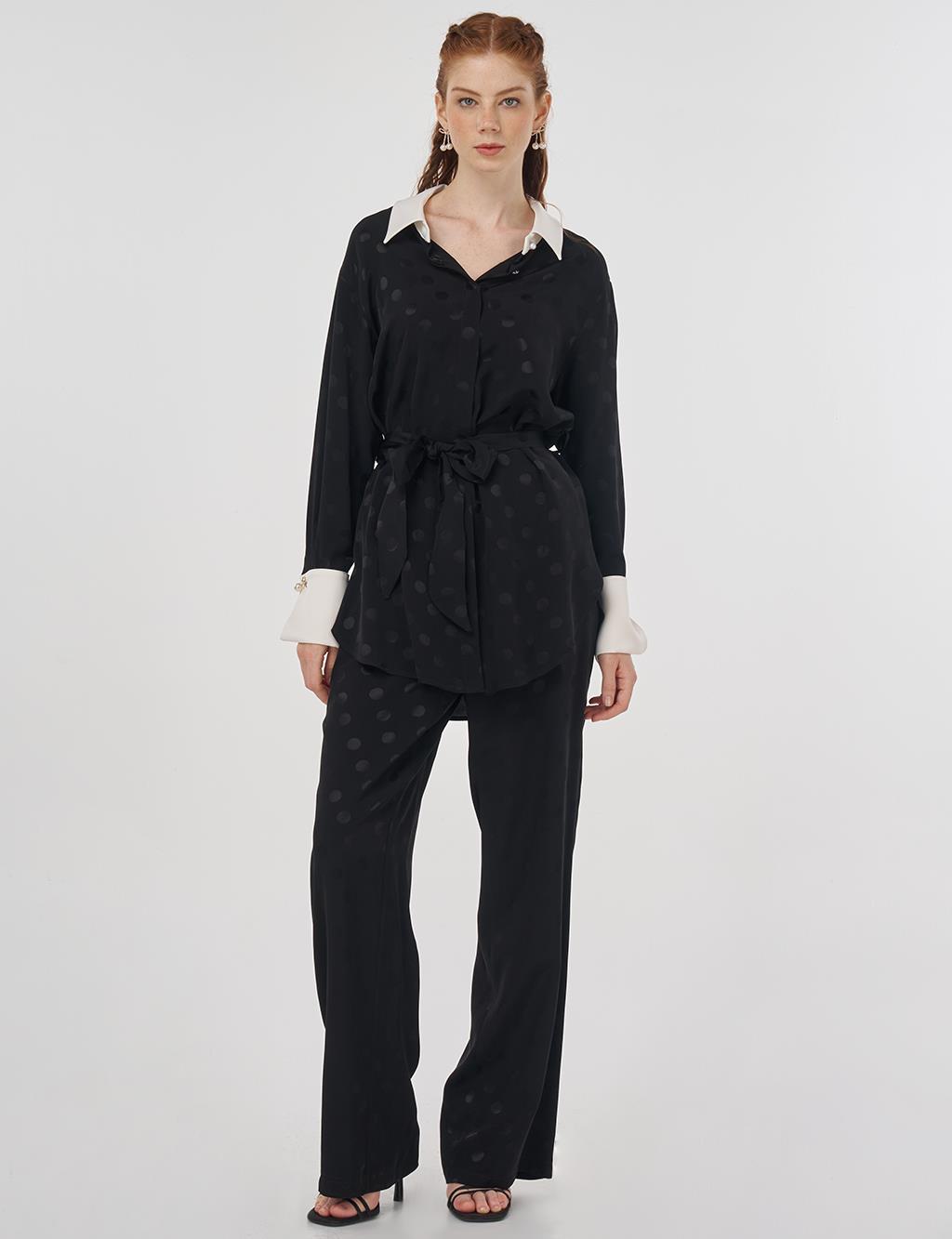 Polka Dot Patterned Two-Piece Set Black