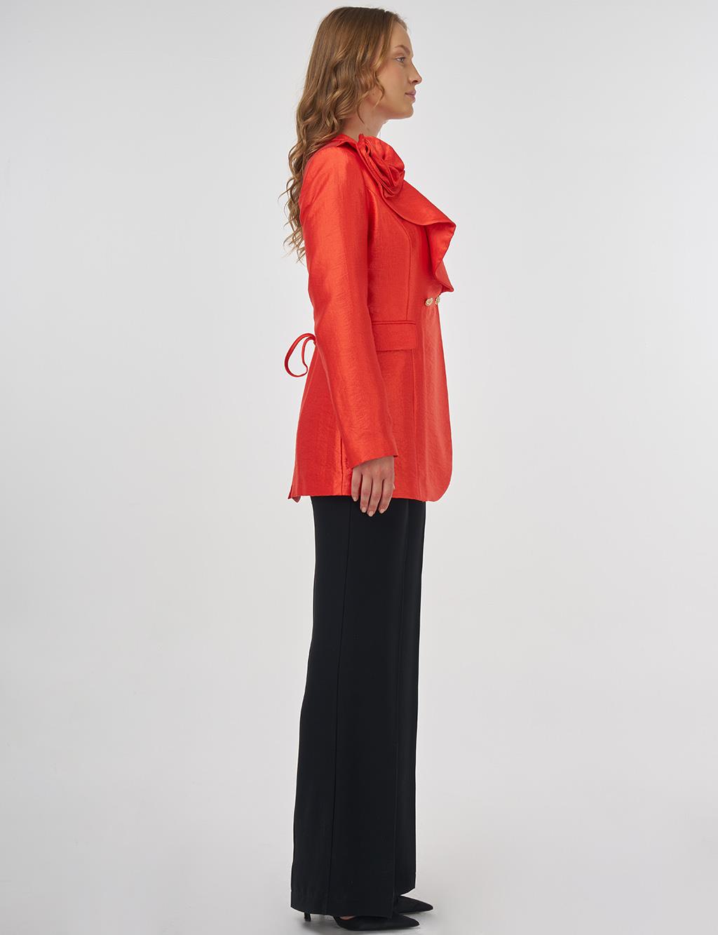 Gül Motifli Şık Blazer Ceket Kırmızı 