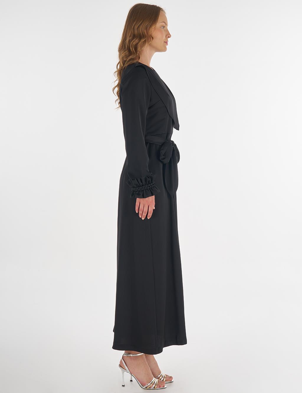 Satin Dress with Collar Detail Black
