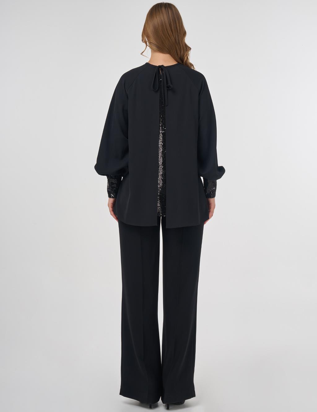 Sequin-Embellished Elegant Blouse Black 