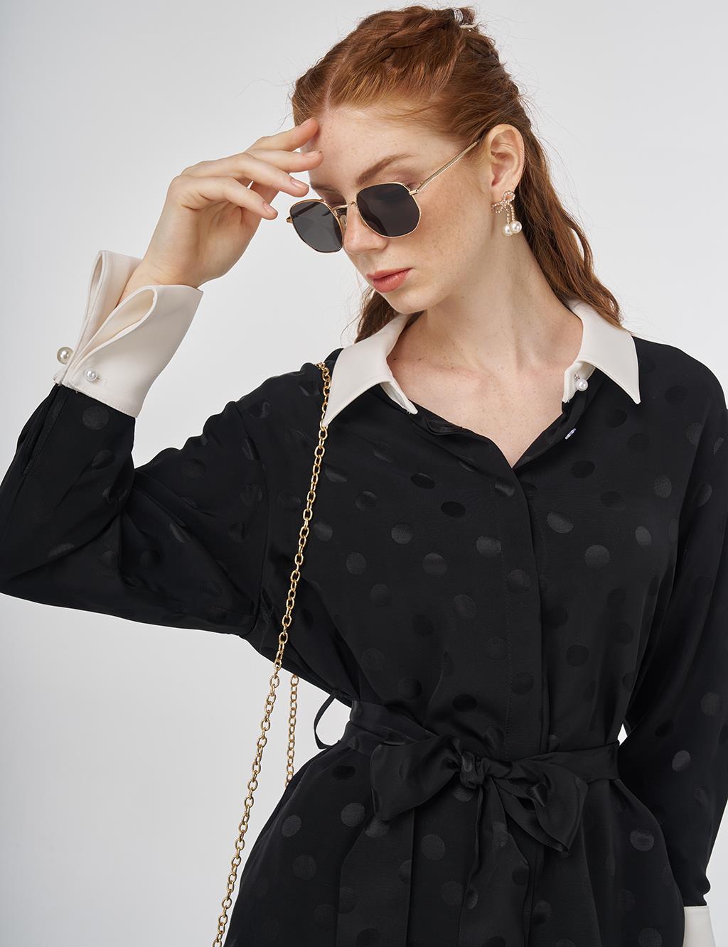 Polka Dot Patterned Two-Piece Set Black