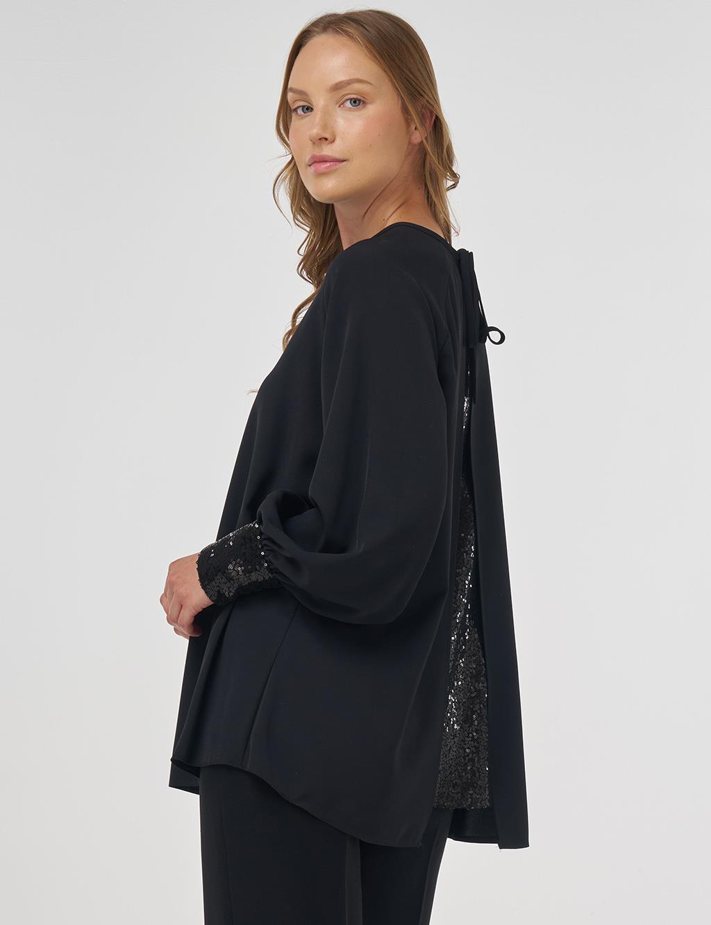 Sequin-Embellished Elegant Blouse Black 