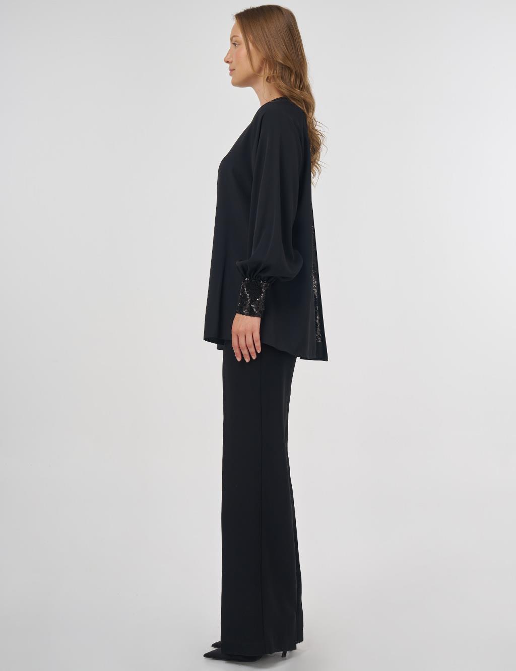 Sequin-Embellished Elegant Blouse Black 