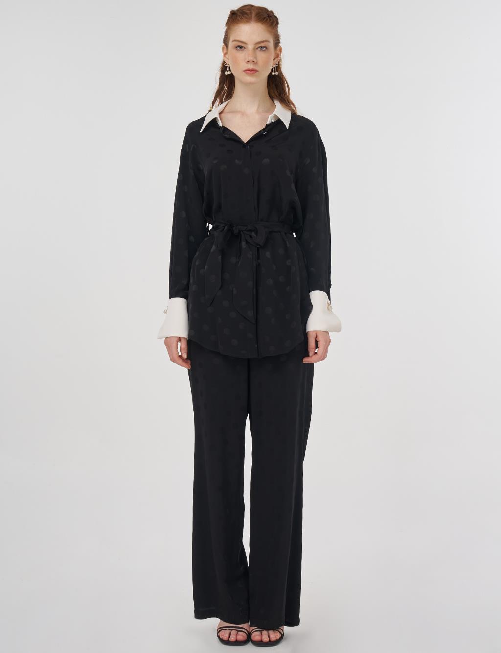 Polka Dot Patterned Two-Piece Set Black