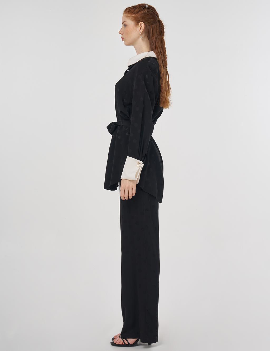 Polka Dot Patterned Two-Piece Set Black