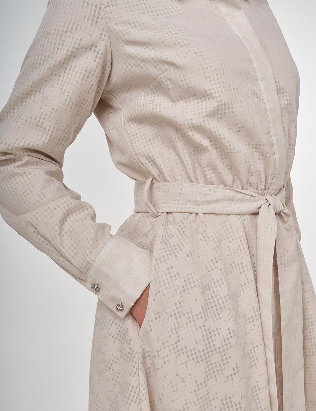Embroidered Collar Cotton Dress Stone