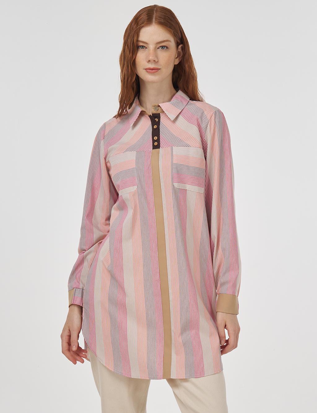 Button-Detail Cotton Tunic Terracotta 