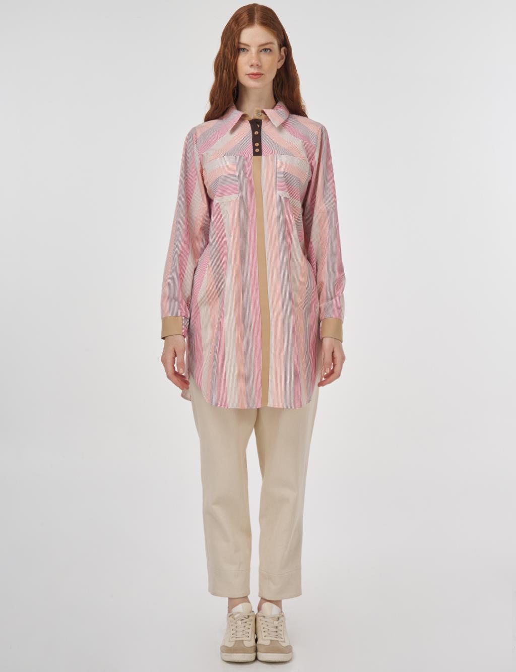 Button-Detail Cotton Tunic Terracotta 