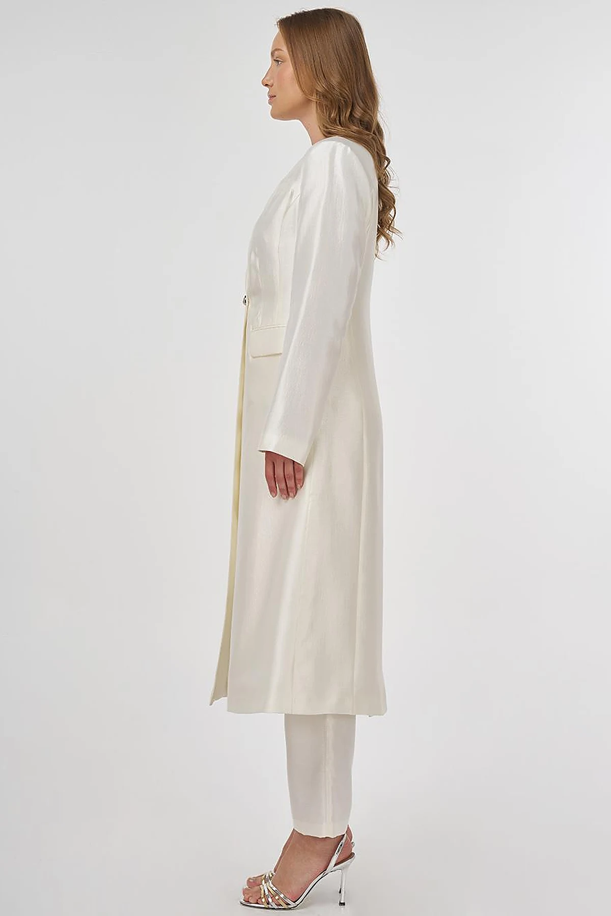 Satin Two-Piece Set with Brooch Ecru