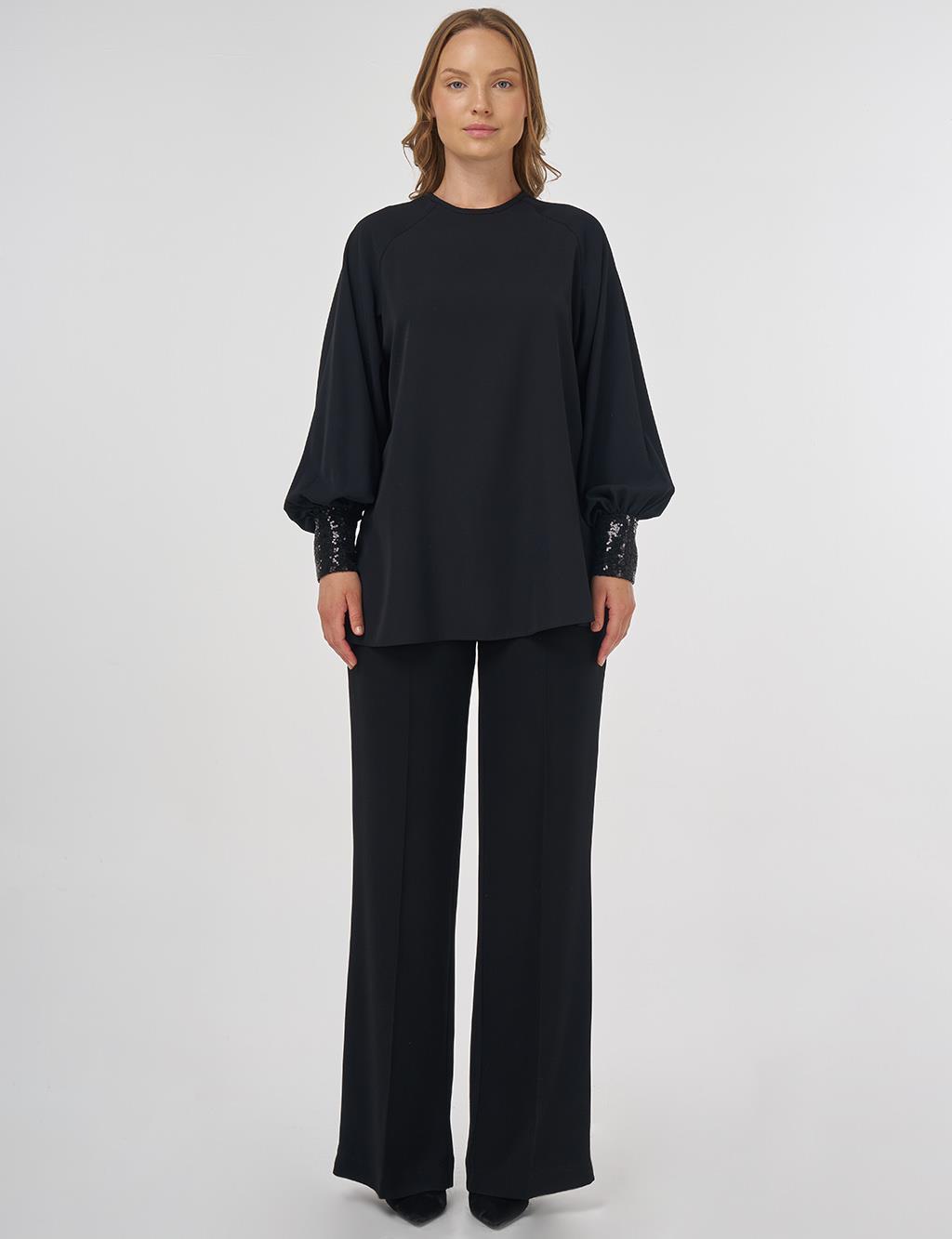 Sequin-Embellished Elegant Blouse Black 