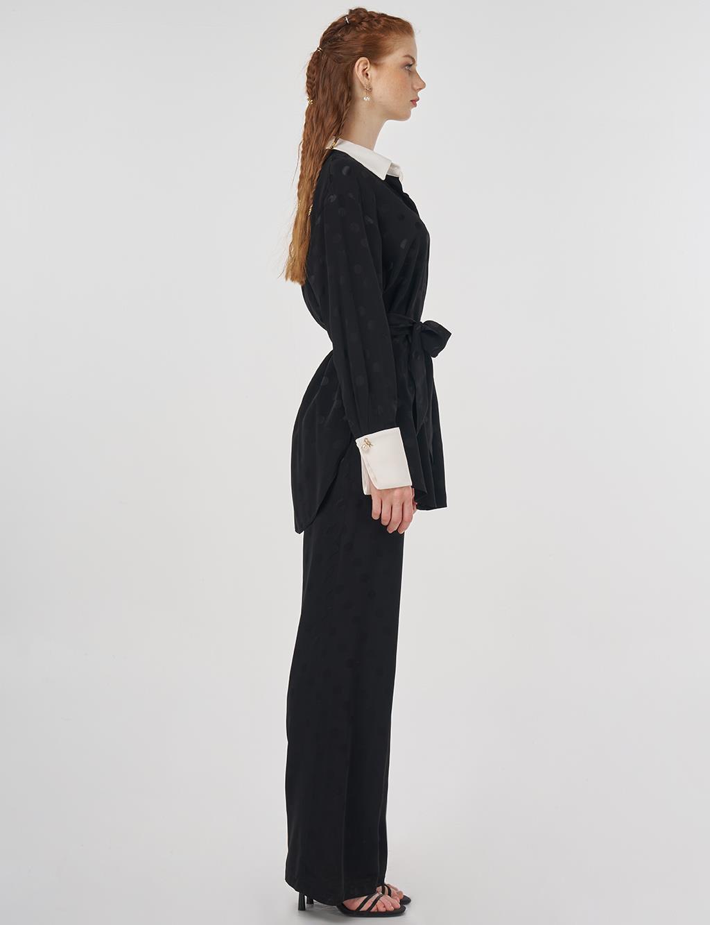 Polka Dot Patterned Two-Piece Set Black