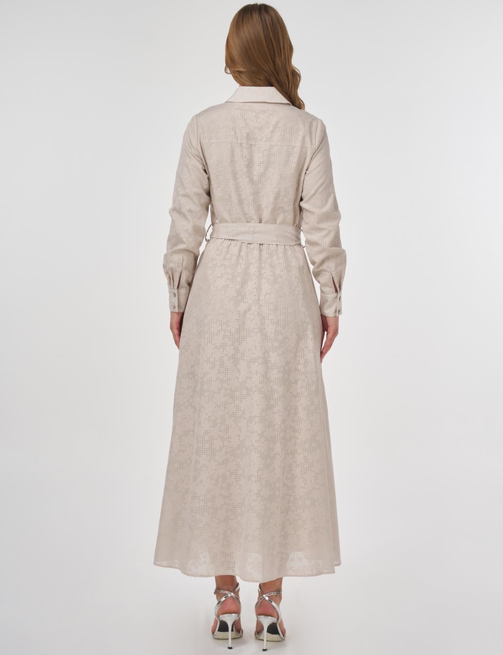 Embroidered Collar Cotton Dress Stone