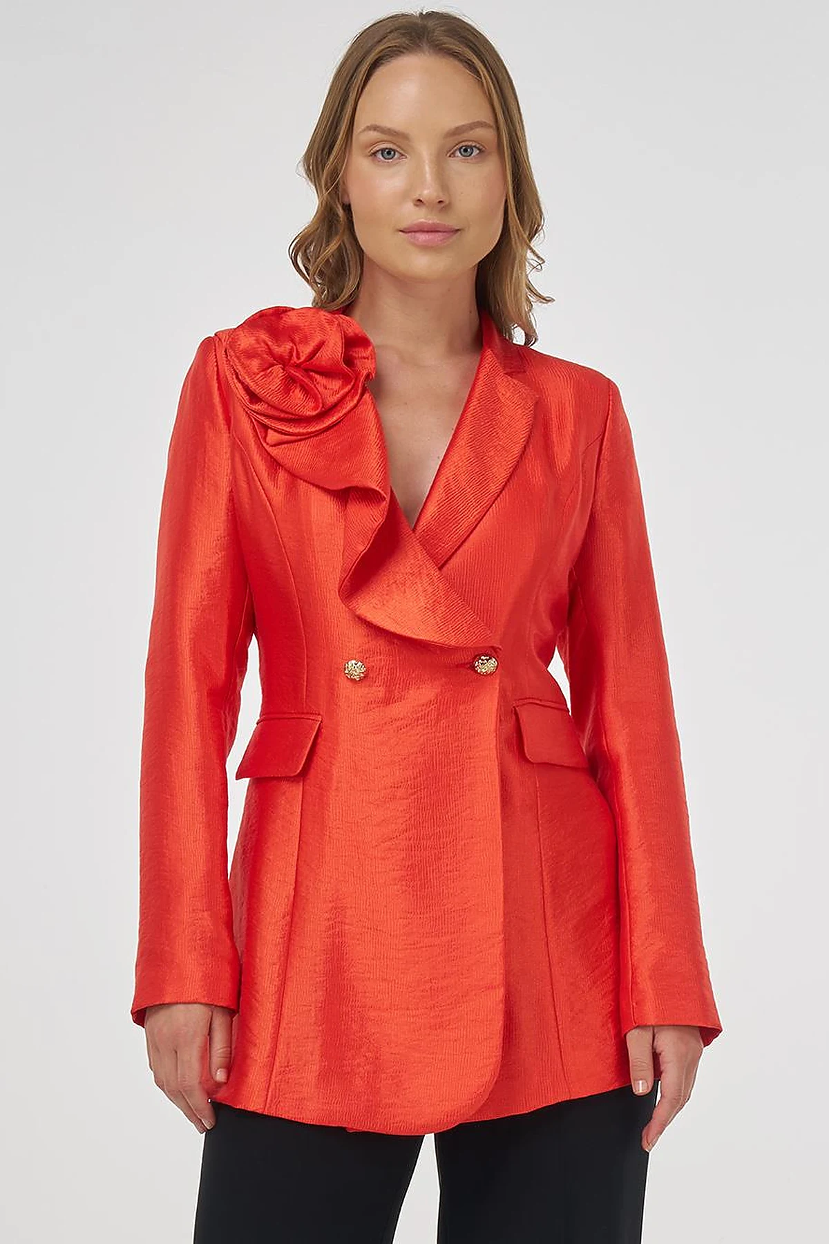  Rose Motif Elegant Blazer Red