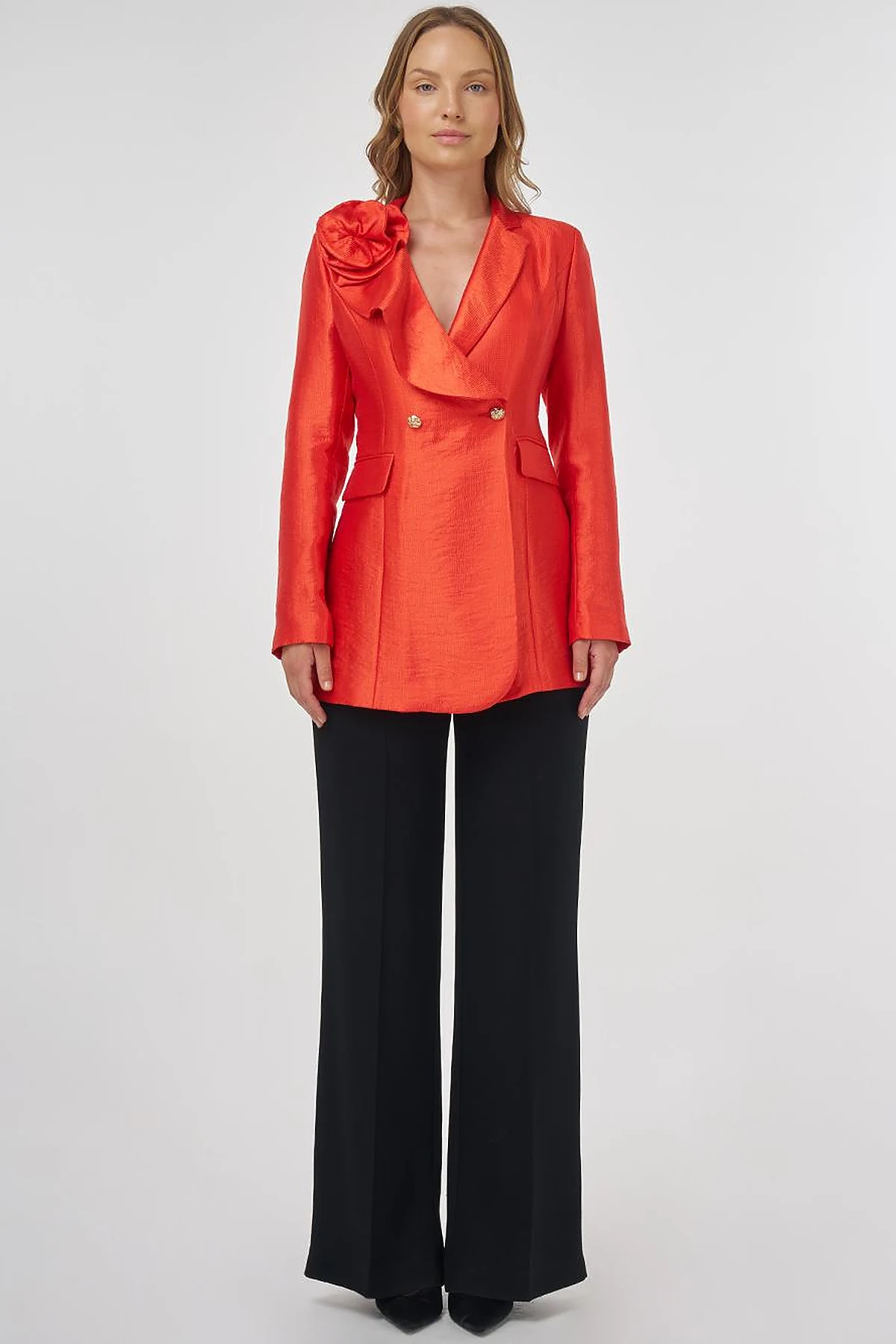  Rose Motif Elegant Blazer Red