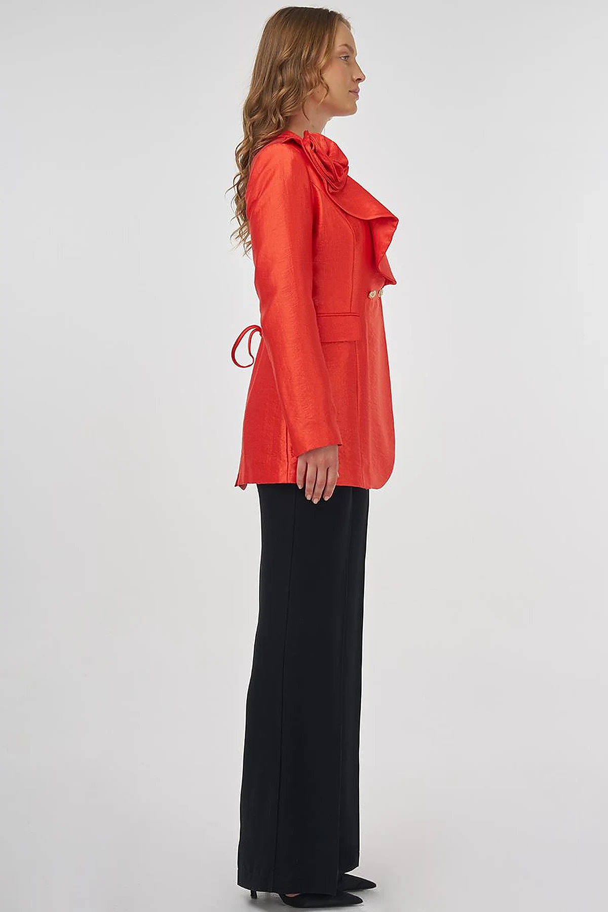  Rose Motif Elegant Blazer Red