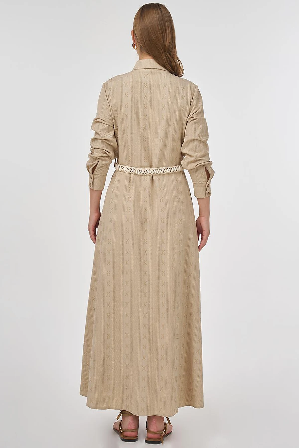 Belted Crinkled Dress in Cream