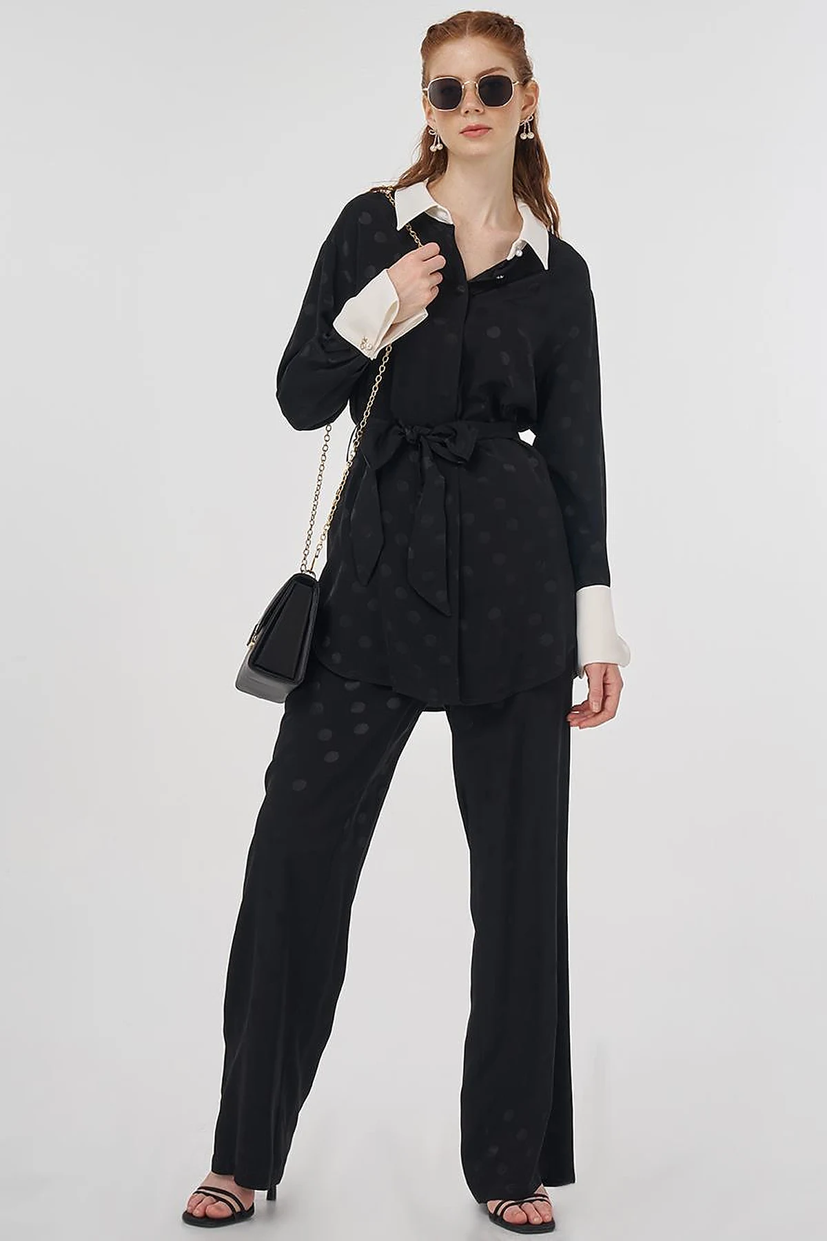Polka Dot Patterned Two-Piece Set Black