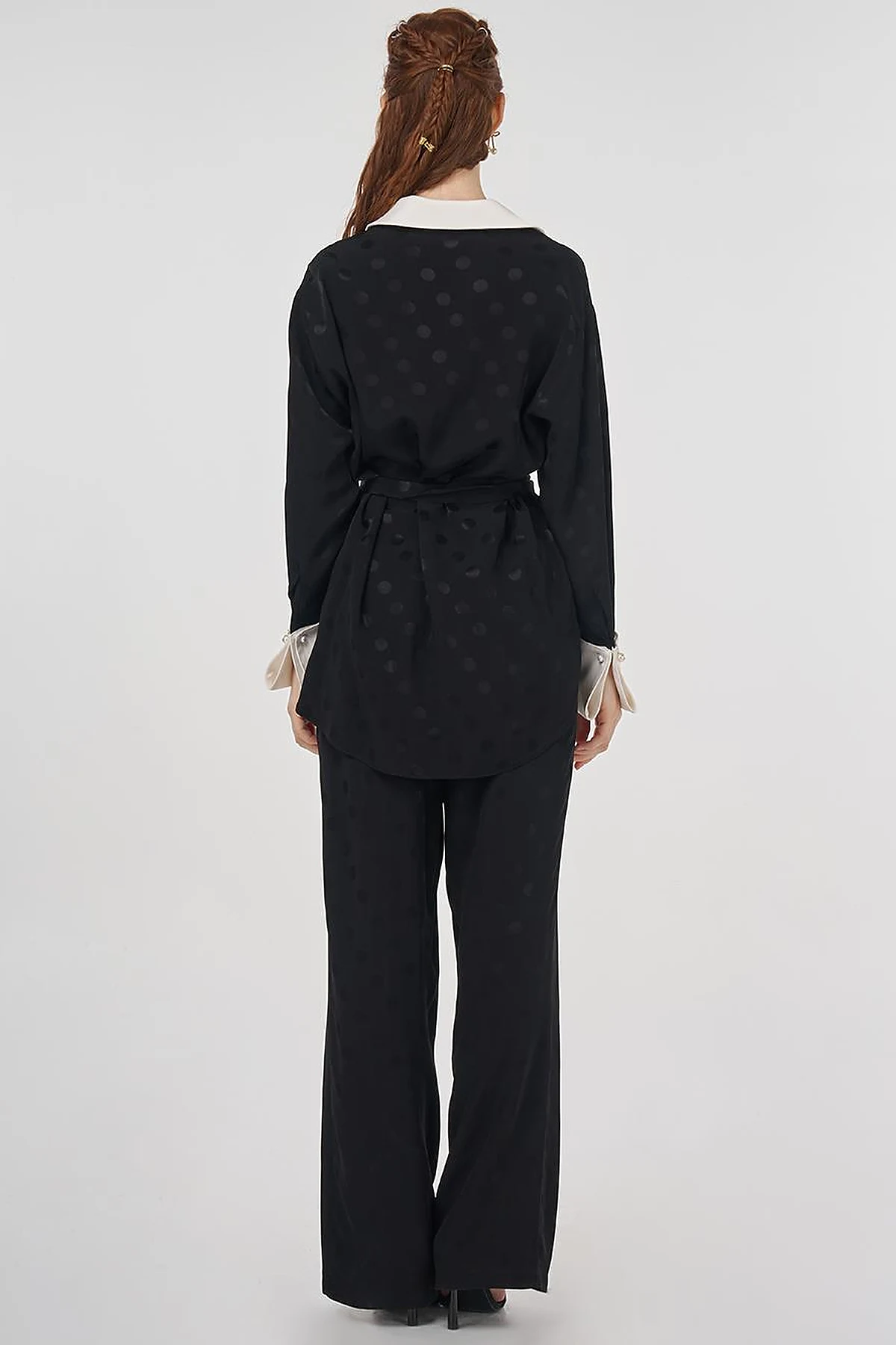 Polka Dot Patterned Two-Piece Set Black