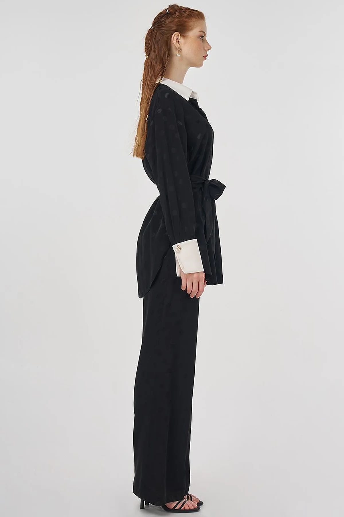 Polka Dot Patterned Two-Piece Set Black