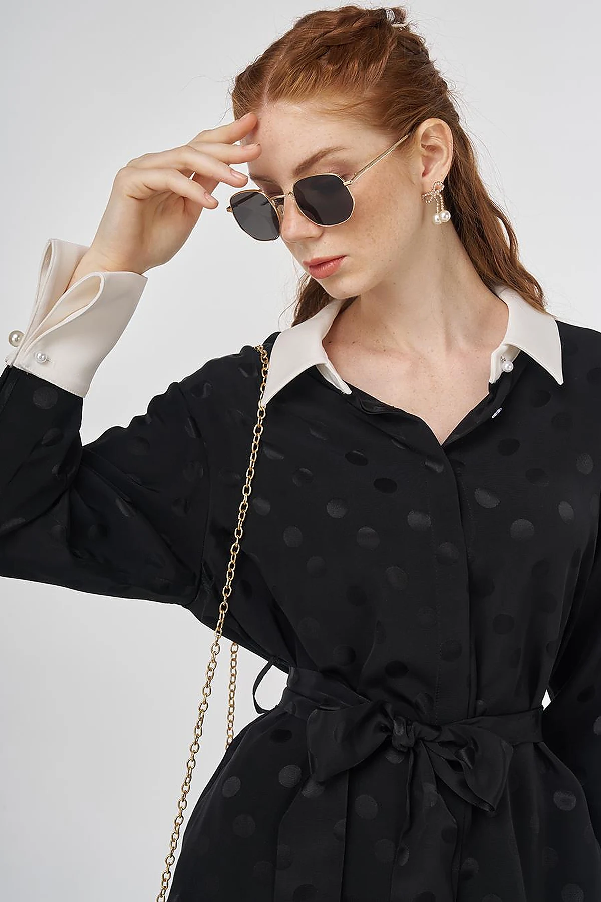 Polka Dot Patterned Two-Piece Set Black