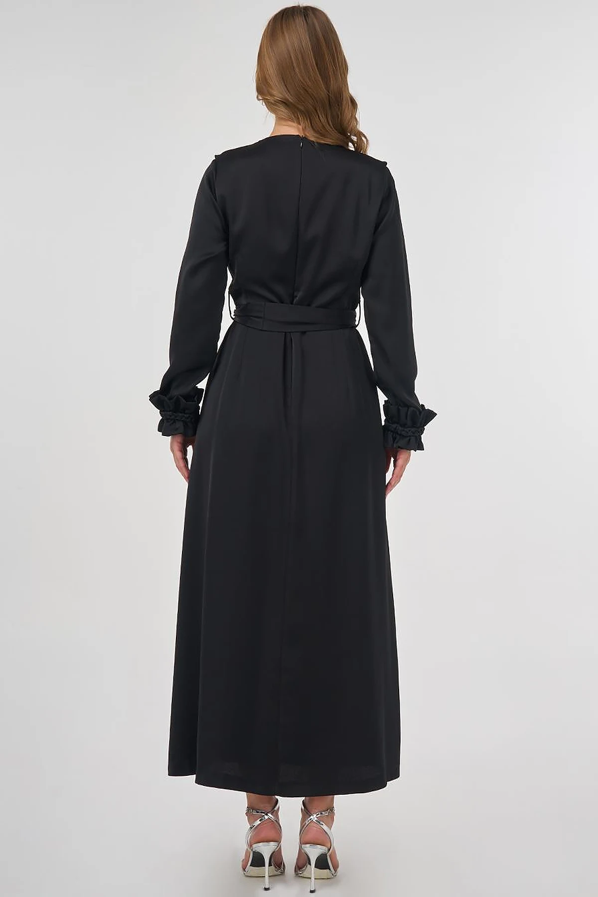 Satin Dress with Collar Detail Black