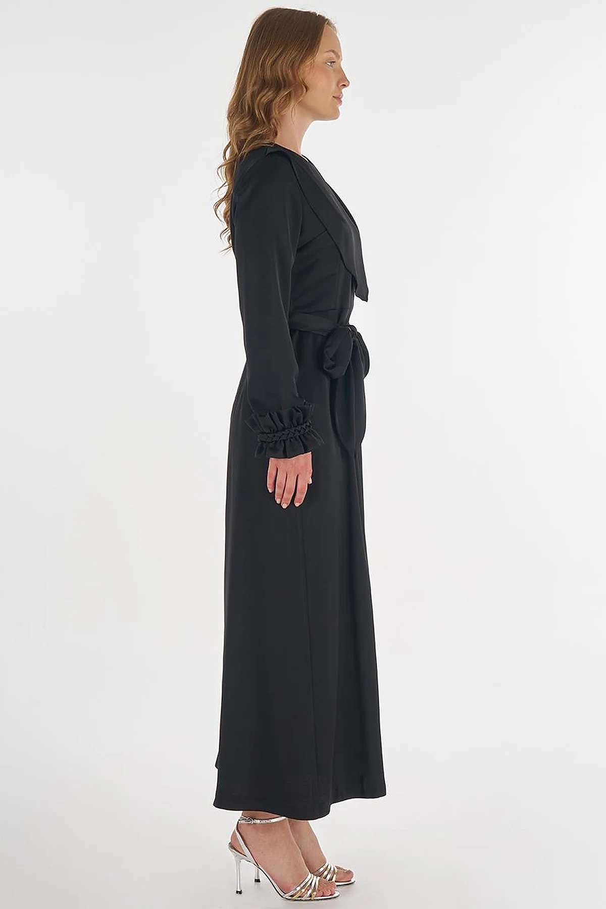 Satin Dress with Collar Detail Black