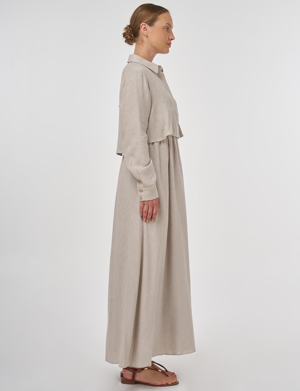 Alar-Detail Viscose Linen Dress Stone