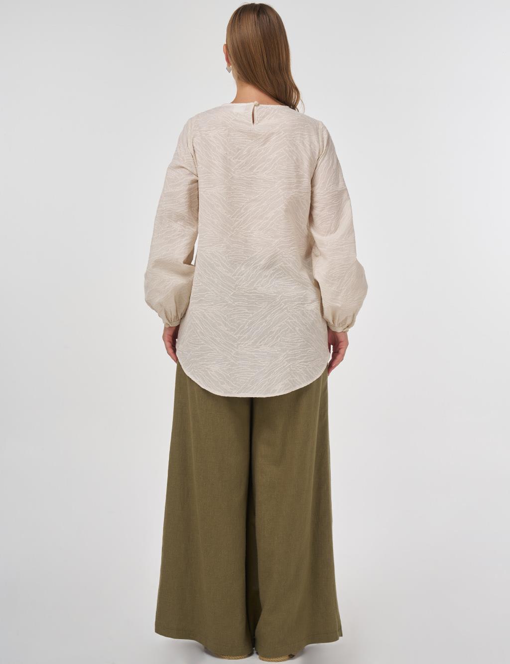 Floral Appliqué Cotton Blouse in Cream 