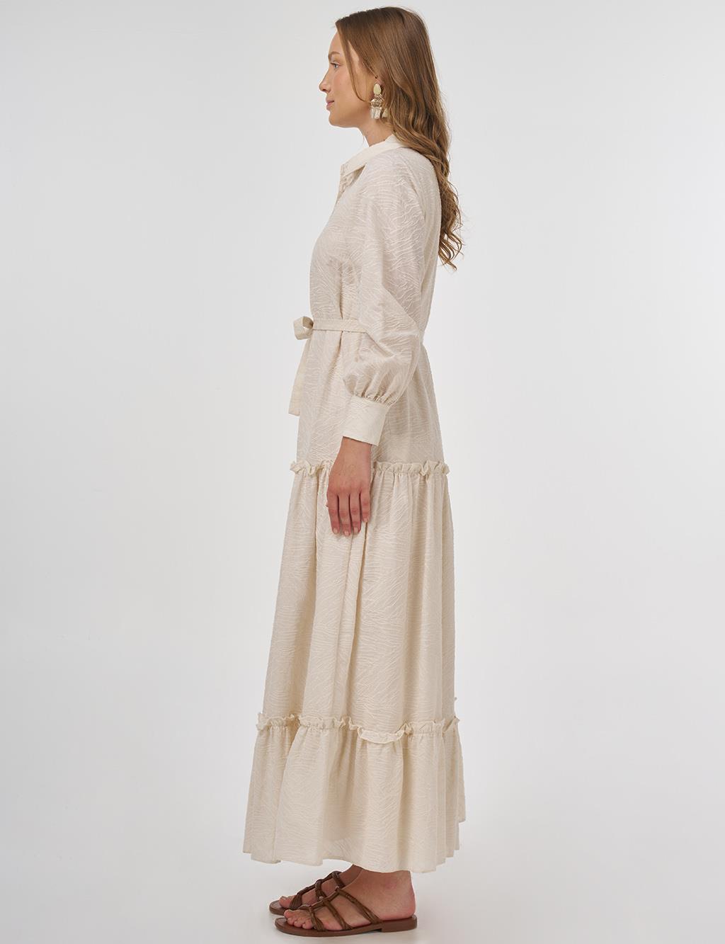Cotton Dress with Ruffled Hem Cream 