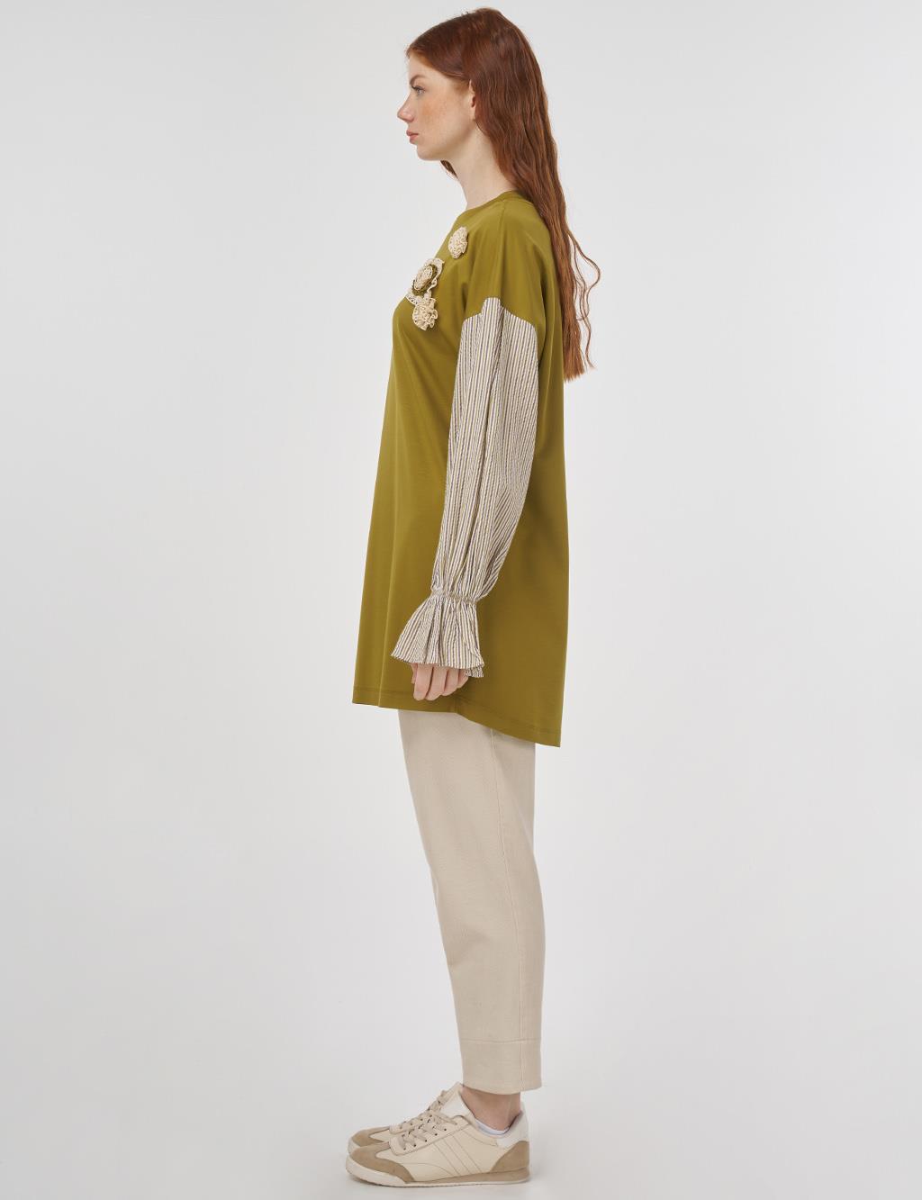 Fabric-Trimmed Jersey Sweatshirt Khaki