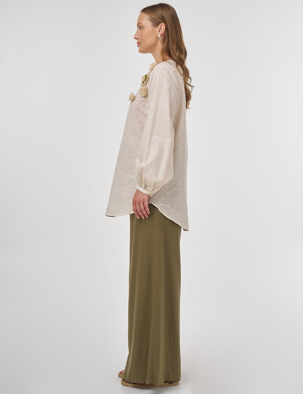 Floral Appliqué Cotton Blouse in Cream 
