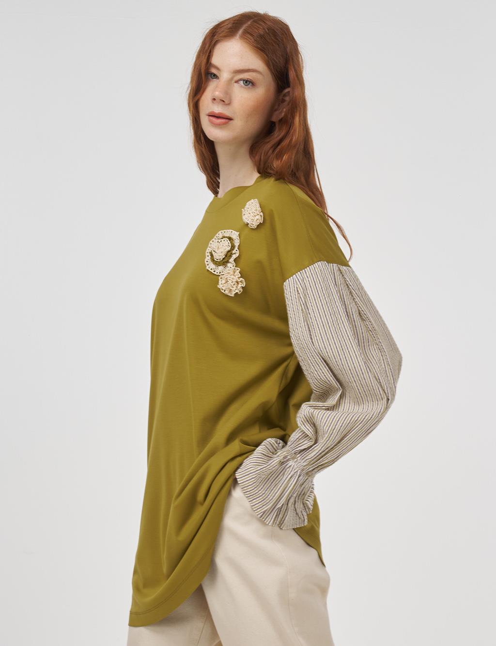 Fabric-Trimmed Jersey Sweatshirt Khaki