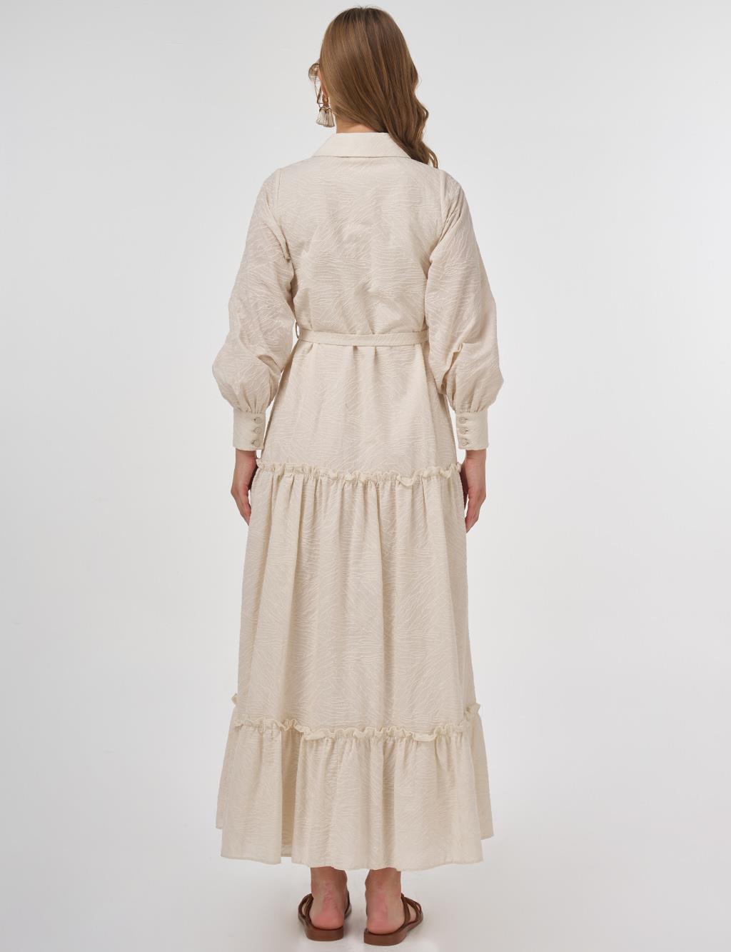 Cotton Dress with Ruffled Hem Cream 