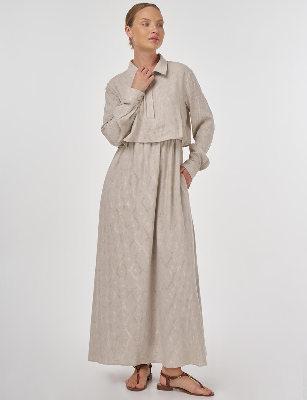 Alar-Detail Viscose Linen Dress Stone