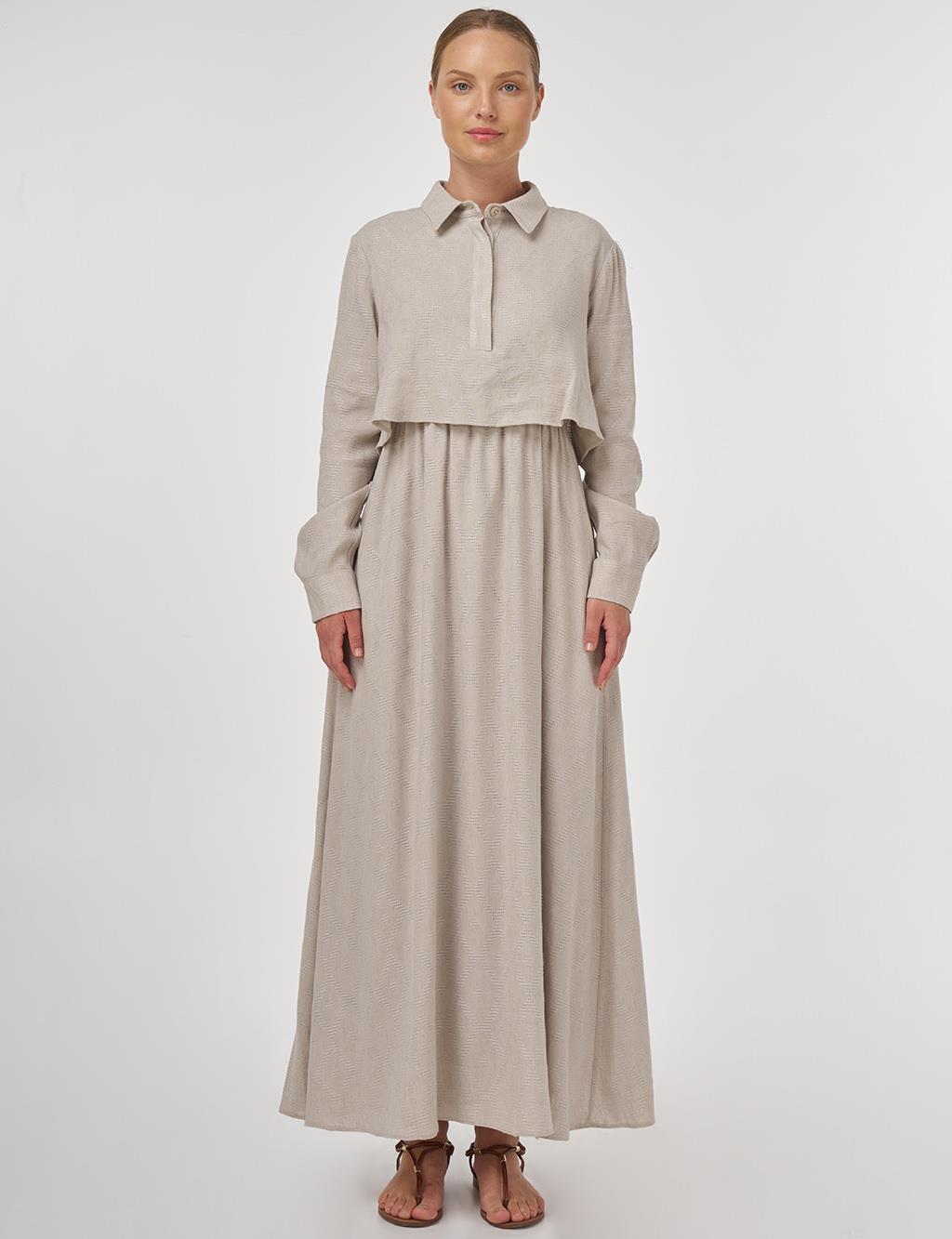 Alar-Detail Viscose Linen Dress Stone