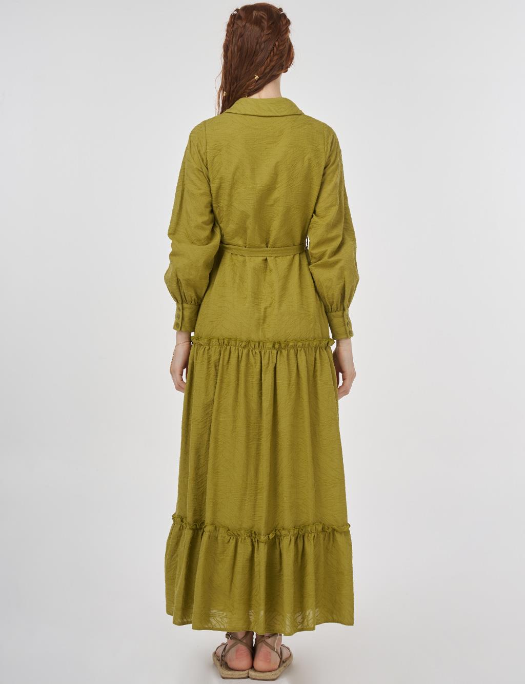 Cotton Dress with Ruffled Hem Khaki