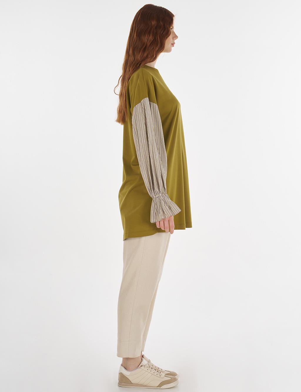 Fabric-Trimmed Jersey Sweatshirt Khaki
