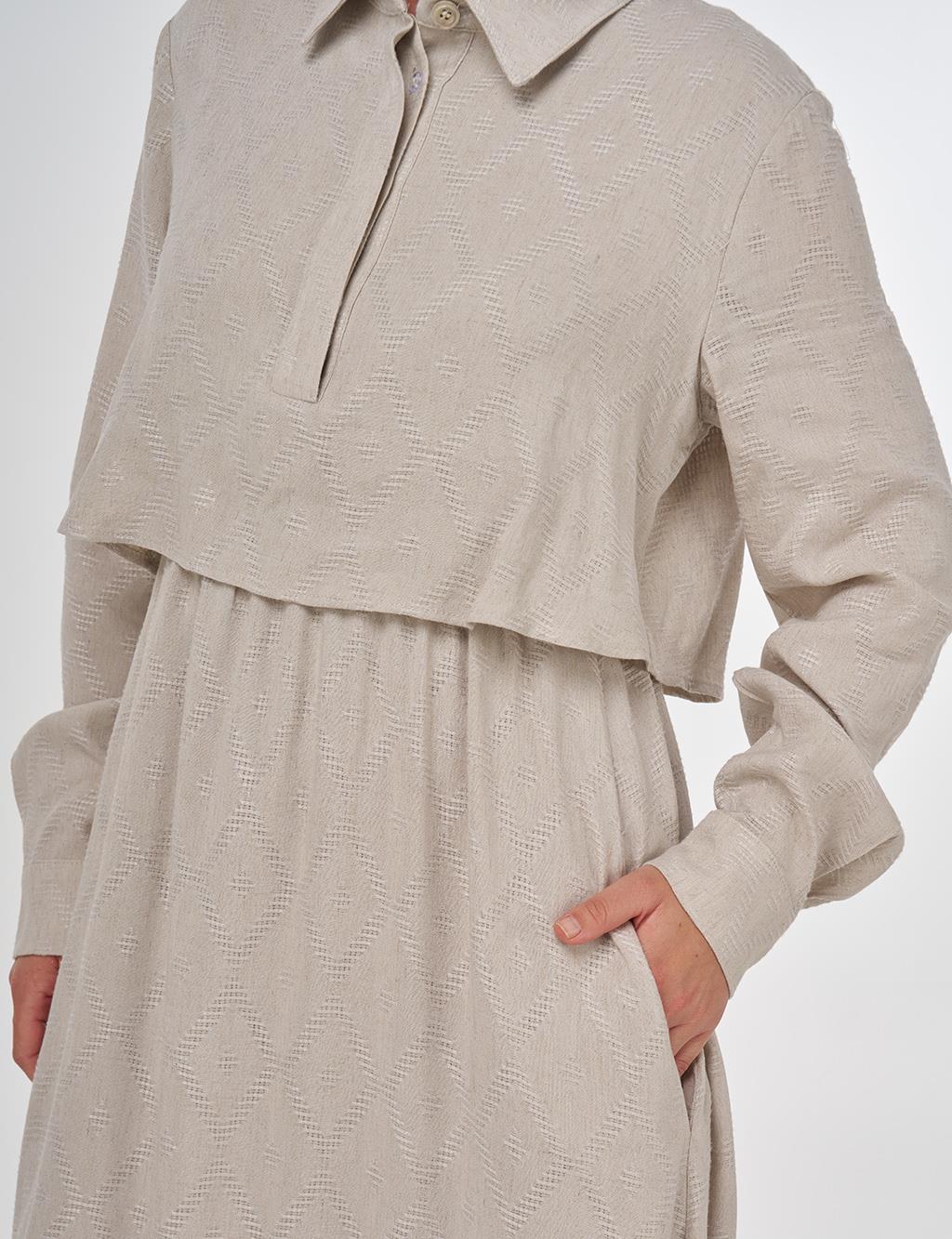 Alar-Detail Viscose Linen Dress Stone
