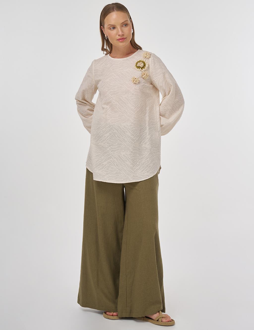 Floral Appliqué Cotton Blouse in Cream 