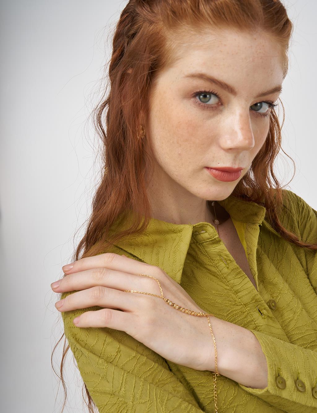 Cotton Dress with Ruffled Hem Khaki