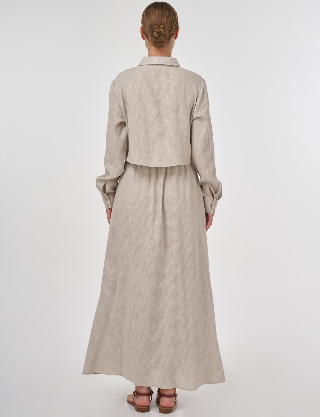 Alar-Detail Viscose Linen Dress Stone