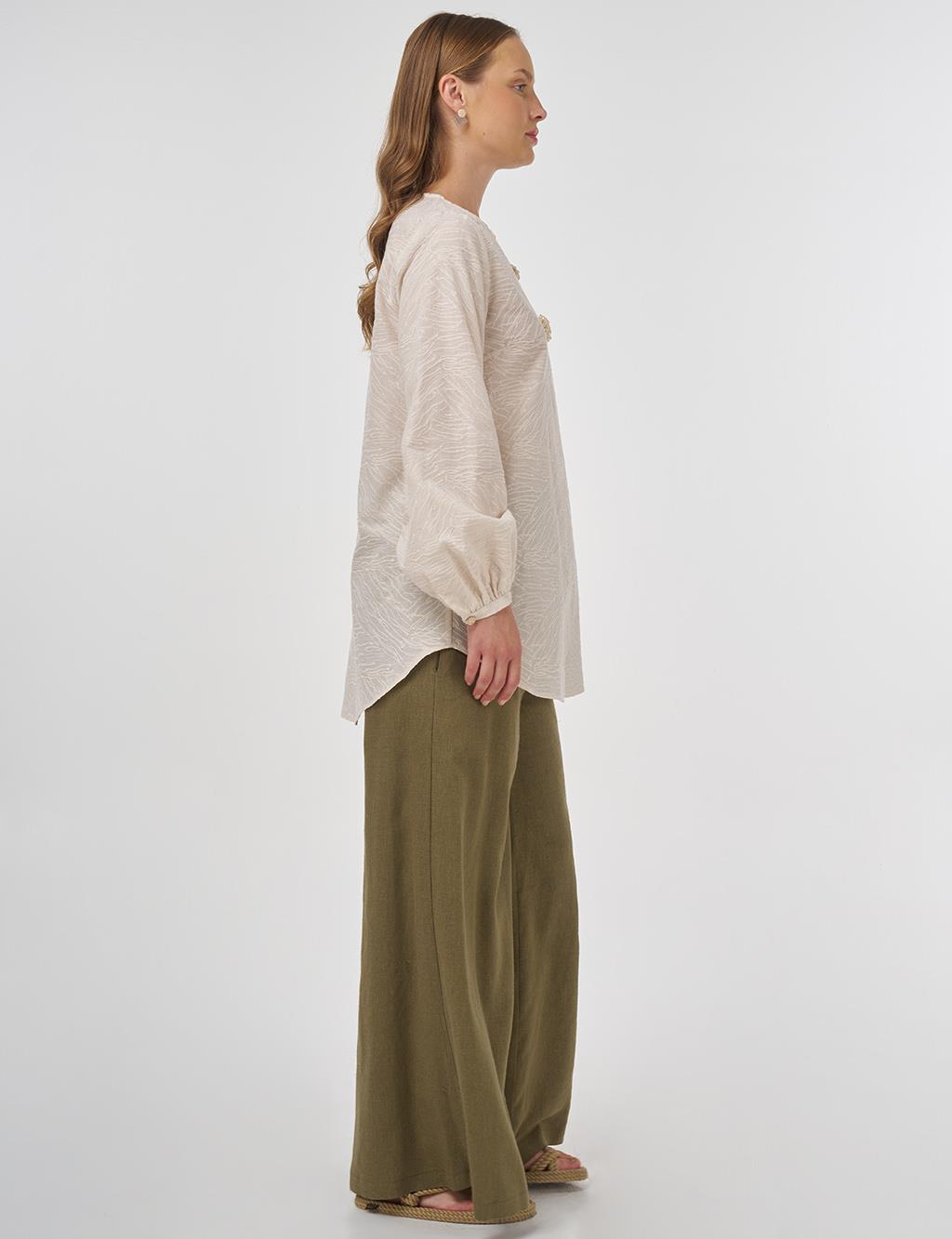 Floral Appliqué Cotton Blouse in Cream 