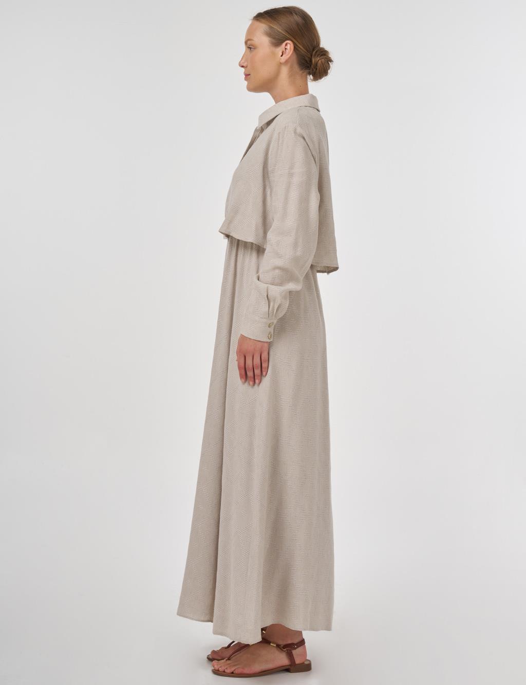 Alar-Detail Viscose Linen Dress Stone