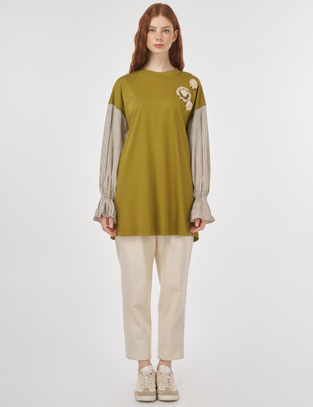 Fabric-Trimmed Jersey Sweatshirt Khaki