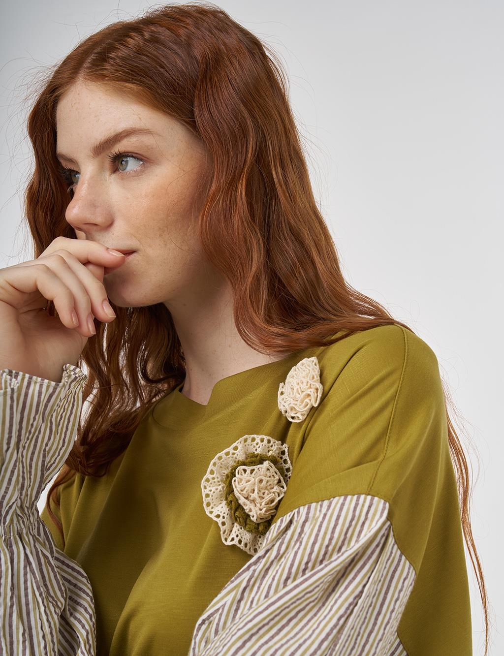 Fabric-Trimmed Jersey Sweatshirt Khaki