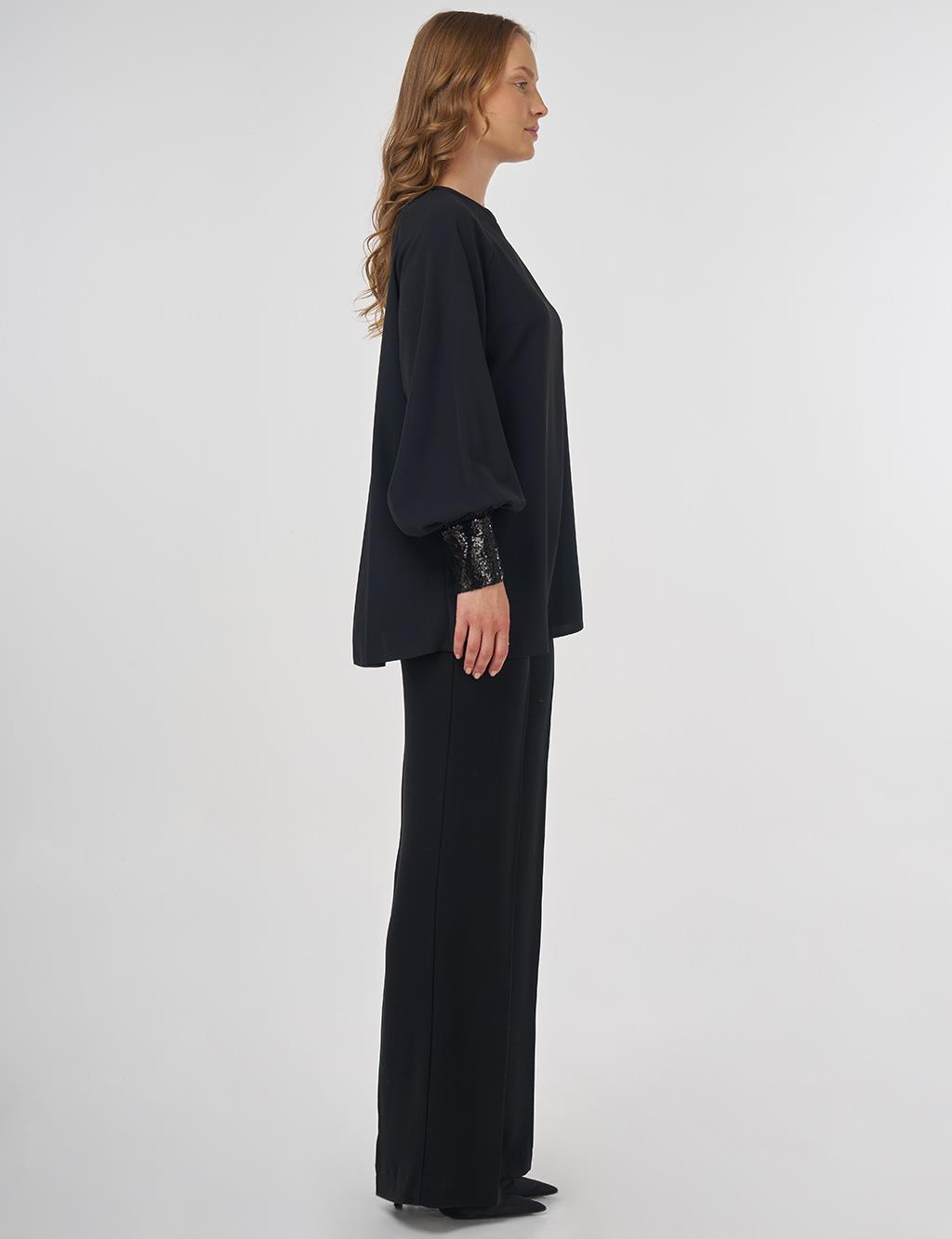 Sequin-Embellished Elegant Blouse Black 
