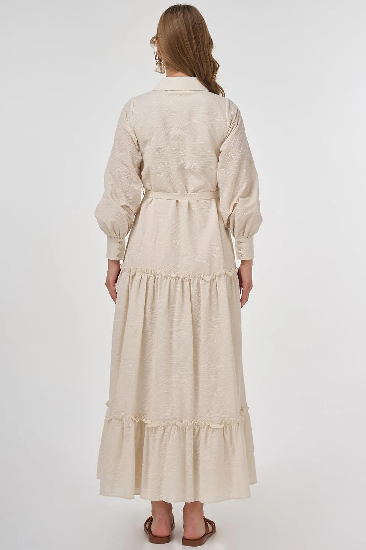 Cotton Dress with Ruffled Hem Cream 