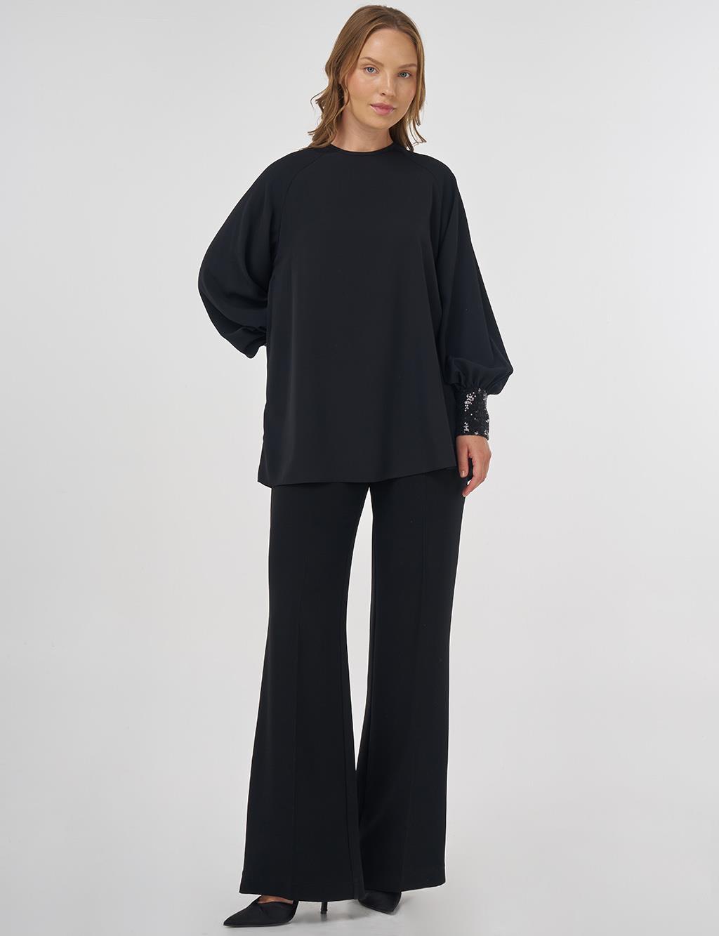 Sequin-Embellished Elegant Blouse Black 