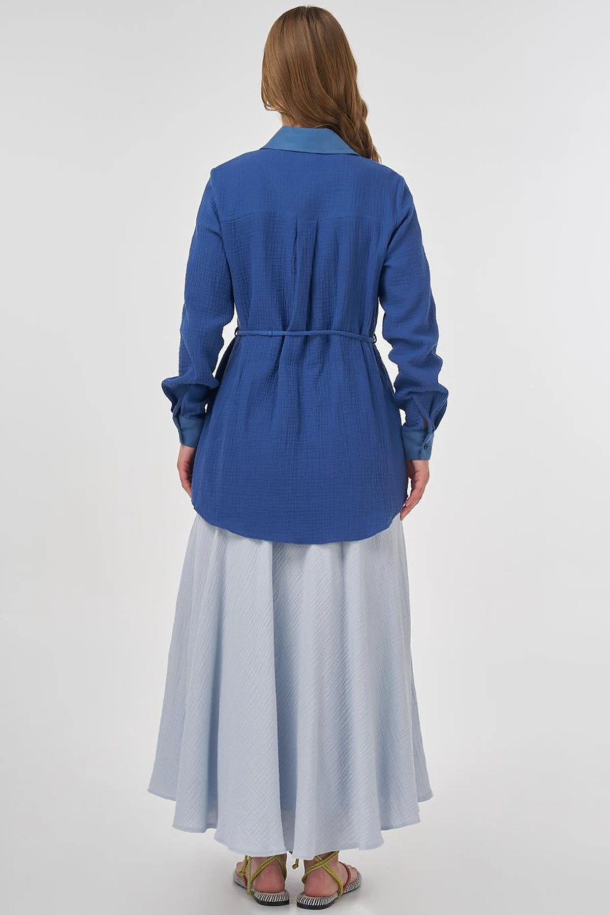 Stone-Embellished Collar Muslin Tunic İndigo 